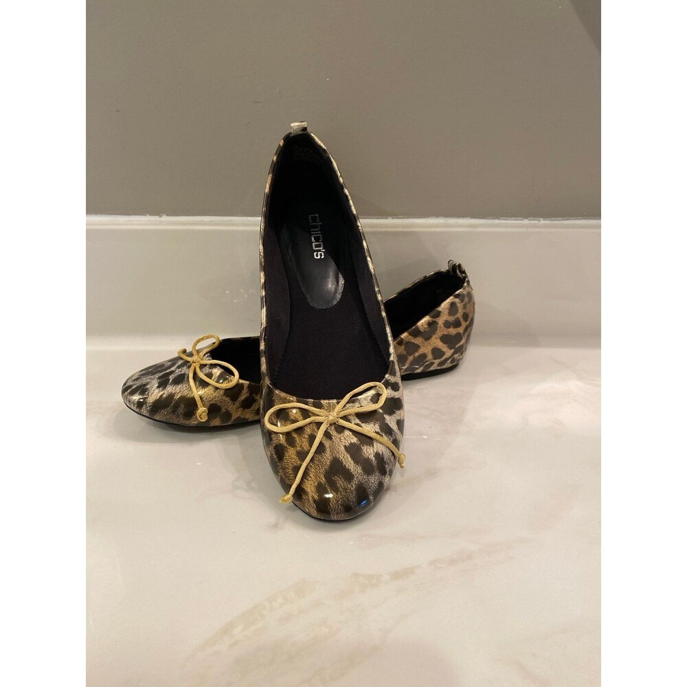 New Chico’s Shoes Cheetah Print Flats Size 9 Faux Patent Leather‎ Animal Print